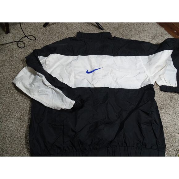 Vtg 90s Nike Embroidered Swoosh Windbreaker Jacket Black White Blue XL Retro - Picture 4 of 7